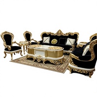 Canapé Rétro Doré de Luxe Royal Turc, Design Français-Américain, Grand Ensemble Complet, Rembourrage en Éponge Haute Densité, Amovible et Lavable