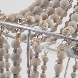 Lampadario con perline in <span class=keywords><strong>legno</strong></span> vintage con lampada a sospensione in <span class=keywords><strong>corda</strong></span> di canapa di nuovo design - Product Image 4