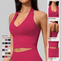 Soutien-gorge de yoga sans couture à col halter pour femme, rembourré, sensation seconde peau, haut court de fitness d'été en nylon et élasthanne, débardeur de sport pour la gym