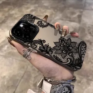 Mode Dentelle Floral Motif Antichoc Téléphone étui pour <span class=keywords><strong>iphone</strong></span> <span class=keywords><strong>11</strong></span> 12 13 14 15 Pro Max X XR XS Max 15Pro Dur PC <span class=keywords><strong>Coque</strong></span> Arrière - Product Image 2