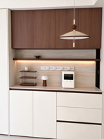 Meuble d'appoint de salon moderne personnalisé OMIYA en bois pour toute la maison, station de bar à café combinée avec étagère ouverte et grande capacité fermée