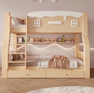 Letto a Castello Alto e <span class=keywords><strong>Basso</strong></span> per Bambini in Legno Massello Letto Multifunzionale a Due Piani - Product Image 3