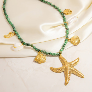 สร้อยคอสแตนเลสสตีลธีมมหาสมุทร ประดับด้วยไข่มุก เปลือกหอย และจี้ปลาดาว สำหรับการเดินทาง เครื่องประดับแฟชั่น - Product Image 3