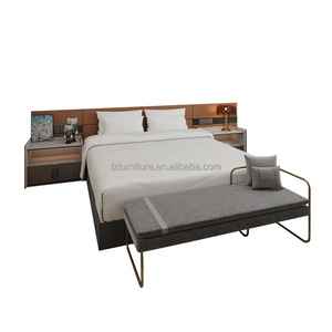 Hotel Project Furniture Custom <b>Cheap</b> MDF Wooden Queen King Platform Bed <b>Frame</b> With Soft Headboard Storage Nightstands & Ottoman - Product Image 1