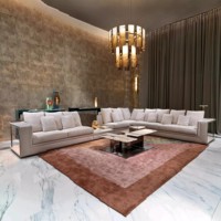 Juego de sofás modulares de cuero y madera en forma de L para sala de estar, muebles, sofá modular italiano de lujo moderno con luz Led