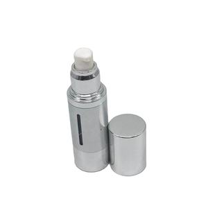 Flacon <span class=keywords><strong>pompe</strong></span> sans air en aluminium argenté de 15 ml avec impression sérigraphique pour sérum de soin de la peau, nettoyant visage et shampoing - Product Image 4