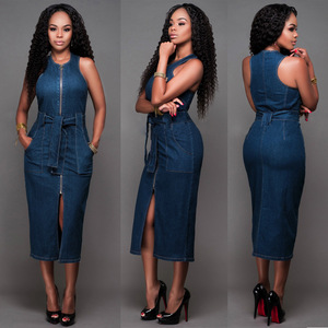 SMR8237 Nouvelle arrivée, <span class=keywords><strong>robe</strong></span> en jean sexy sans manches, <span class=keywords><strong>robe</strong></span> moulante pour femmes, <span class=keywords><strong>robe</strong></span> élégante pour filles - Product Image 2