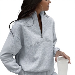 Sweat-shirt pull-over pour femme à col montant, demi-zip, épaules dénudées, personnalisable avec logo, vente en gros pour fabricants OEM - Product Image 4