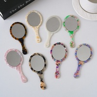 Miroir rond géométrique rétro Sheyi JJ011 avec poignée, miroir de maquillage portable en acétate