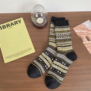 Women's Trendy <strong>British</strong> Retro Mid-Calf Cotton <strong>Socks</strong> Double-Needle Double-Way Leather Shoes Pile Crew for Spring Fall Winter - Product Image 6