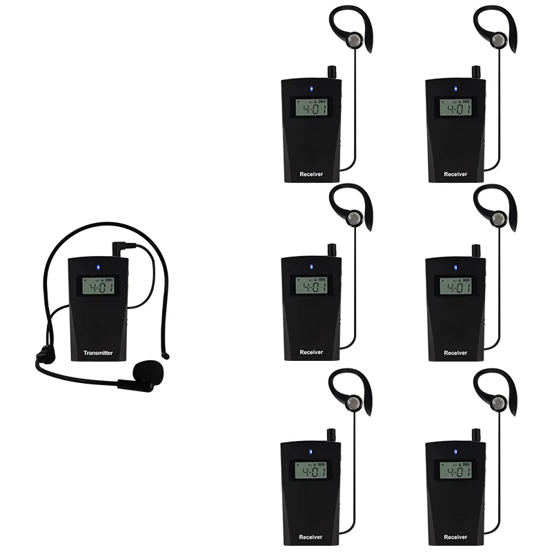 Sistem pemandu wisata nirkabel portabel, UHF tipe-c 0-99 saluran 1800mAh, sistem pemandu tur audio komunikasi nirkabel portabel berkualitas tinggi