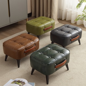 Contemporary Small Oil Wax Leather Fabric <strong>Bedroom</strong> Apartment <strong>Stool</strong> Ottoman Sofa Footrest Buckle Technology Shoe Changing <strong>Stool</strong> - Product Image 5