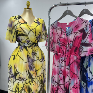 Vestido de Verano <span class=keywords><strong>para</strong></span> Mujer, Talla Grande, Cuello en V, Estampado Digital, Conjunto de Dos Piezas con Cinturón, Falda Larga, Ideal <span class=keywords><strong>para</strong></span> Fiestas - Product Image 3