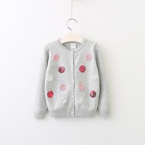 Pull cardigan pour enfants de style coréen, couleur rose, à pois brillants, fabriqué en Chine - Product Image 4