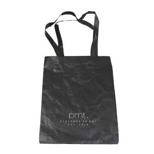 Cheap customized logo light weight untearable black tyvek paper material promotion shopping handbag