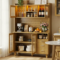 Buffet de cuisine en bois de chêne avec 3 tiroirs, portes vitrées et rangement pour salle à manger