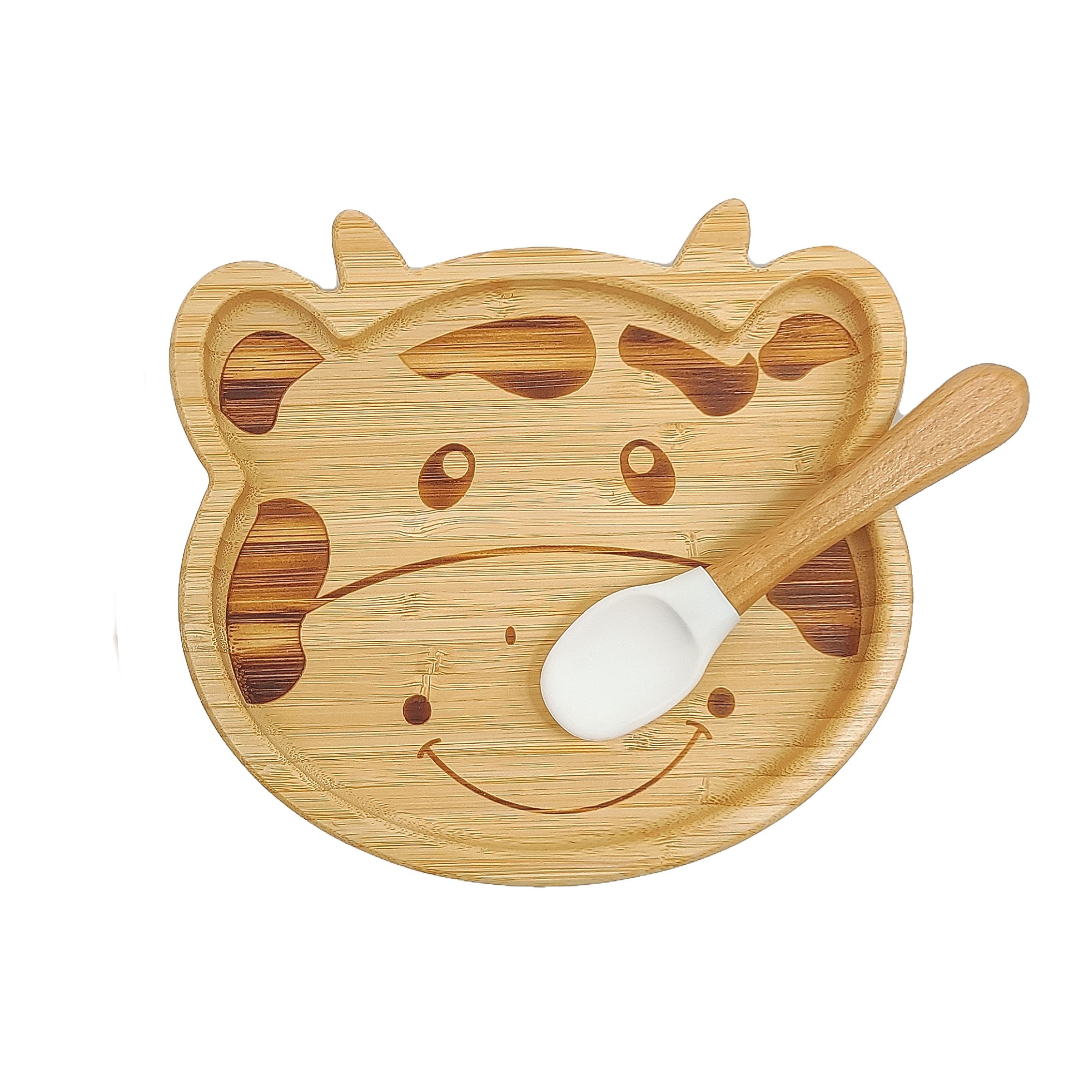 Kitten-shaped bamboo plate-White