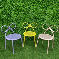 Chaise pour enfant en fer rose velours avec dossier nœud papillon, durable, pour extérieur, salle à manger, hôtel, coussin, dossier à nœud, moderne, haut de gamme, usage commercial