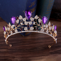 Diadème de mariée classique RS035 en cristal, couronne de fleurs en forme de cœur, grande tiara rouge, violette, bleue, plaquée argent, pour mariage, anniversaire, cheveux