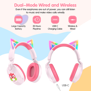 Eson 2025 hợp thời trang dễ thương Mèo Tai nghe <span class=keywords><strong>bluetooth</strong></span> không dây với microphone LED chơi game tai nghe cho trẻ em PC điện thoại - Product Image 5