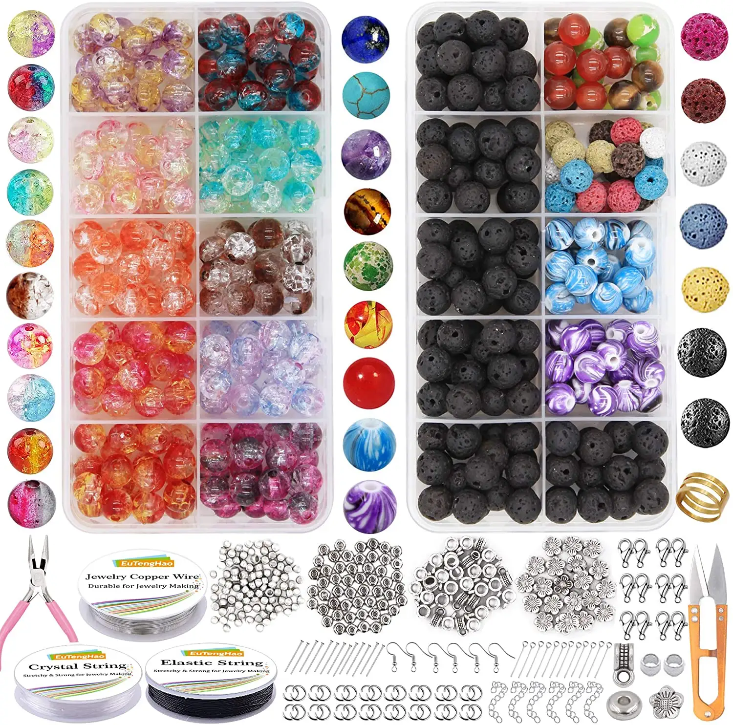 Lava Kralen Chakra Glas Crackle Kralen Kit Met Spacer Kralen Ringetje Sieraden Bevindingen Armbanden Oorbellen Diy Sieraden