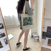 Sac fourre-tout en toile de coton épaisse classique, motif Nuages de Van Gogh, design personnalisé, style populaire, avec fermeture éclair, à porter à l'épaule