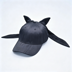 Your Brand <b>Black</b> for Ear Bow <b>Baseball</b> <b>Cap</b> Fashionable Soft Polyester/Cotton Pleated Satin with Long Tail Ribbon for Unisex - Product Image 4