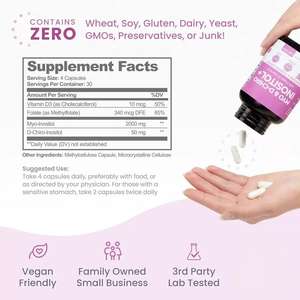 Cápsulas de D-Chiro Inositol de Marca Propia con Ácido Fólico y Vitaminas para Mujeres y Adultos - Apoyo para la Energía y la Memoria - Product Image 2