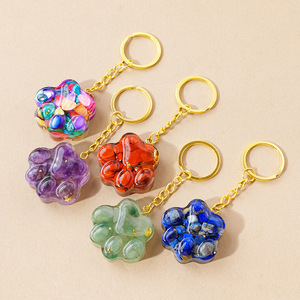 Natural Crystal Cat Claw Keychain Crystal Crushed Stone Cute Kitten Claw Keychain Crystal Small Pendant Accessories Wholesale