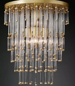 Lámpara de Araña de Latón y Cristal de Estilo Clásico Moderno de Restoration Hardware, Diseño de Instalación Colgante para Hoteles y Auditorios - Product Image 4