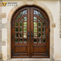 Porte d'entrée extérieure moderne de luxe à double battant cintrée, sculptée à la main, en bois antique, étanche, pour maisons, portes françaises extérieures