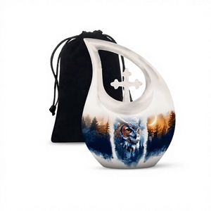 Urnes de crémation de larme en aluminium de hibou de croix blanche en aluminium unique pour les cendres humaines avec le sac libre de velours - Product Image 1