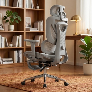 Sedia da <span class=keywords><strong>Ufficio</strong></span> Direzionale di Lusso, Girevole Contemporanea in Rete Nera con Schienale Alto, Poggiatesta 4D Regolabile, Braccioli 3D, Supporto Lombare e Funzione Riposo - Product Image 1