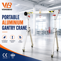 Grue portique légère en alliage d'aluminium portable 200kg 500kg 1T 2T 3T avec palan électrique, télécommande et moteur à roulettes réglable