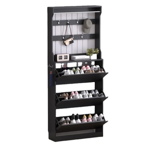 Meuble à chaussures fin avec 3 tiroirs basculants et porte-vêtements, organisateur de rangement 2-en-1 pour chaussures, idéal pour entrée, couloir, salon - Product Image 1