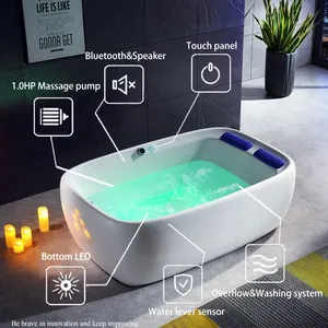 Indoor 1800mm Luxury Bath Tub Bottom LED SPA Massage 2 Person Free Standing Bathtub Whirlpool