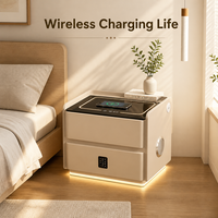 Table de chevet intelligente avec station de charge sans fil, haut-parleur Bluetooth, lumière LED, 2 tiroirs, table de chevet pour chambre moderne