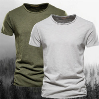 T-shirt décontracté pour homme, coupe ajustée, bleu marine uni, en coton, col rond, manches courtes, streetwear, respirant, tricoté, longueur standard