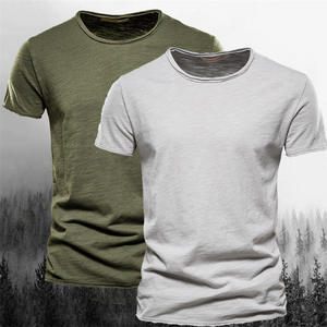 Camiseta de Manga Corta con Cuello Redondo para Hombre, Corte Ajustado, Transpirable, Color Sólido, Algodón de Bambú, Ropa Informal - Product Image 4