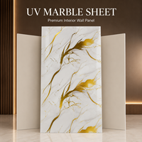 Panneau mural en PVC brillant MORLENX en or blanc artistique, effet marbre UV, pour décoration murale de luxe