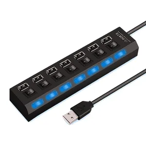 ตัวขยายอะแดปเตอร์2.0พอร์ต USB ความเร็วสูงตัวแยก USB หลายตัวขยายหลายตัวพร้อมสวิตช์หลอดไฟ LED สำหรับแล็ปท็อปพีซี