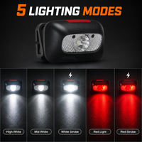 Lampe frontale intelligente rechargeable USB-C avec capteur, 5 modes, contrôle sans contact, lampe frontale LED pour la course à pied, la randonnée, la pêche, le camping, l'utilisation en extérieur