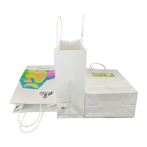 Saco de papel Kraft branco reciclado para presente, saco de papel para artesanato e embalagem de sapatos, chá com bolhas, sushi e logotipo personalizado