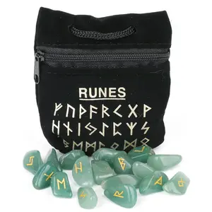 25 adet yeşil aventurin Rune taşlar eskitme kazınmış yazı kristal seti Wicca kristalleri şifa çakra Reiki