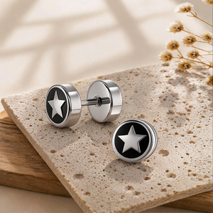 Boucles d'oreilles clous en acier chirurgical 316L Smiley Star Yin <span class=keywords><strong>Yang</strong></span>, disque rond émaillé, pour piercing tragus hélix, accessoires de bijoux corporels - Product Image 6