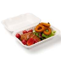 Contenant alimentaire jetable en pulpe de bagasse de canne à sucre, 100 % biodégradable et compostable, sans PFAS, en forme de coquille, pour la vente en gros