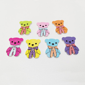 Hot bán hai lỗ màu phẳng trở lại may gỗ Bowknot gấu nút cho trẻ em trang trí - Product Image 4