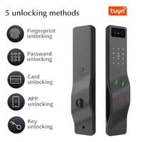 Serrure de porte intelligente noire à empreinte digitale Tuya entièrement automatique, avec mot de passe numérique et mortaise 5050 pour chambre à coucher
