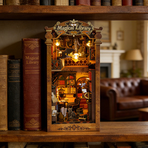 Kit de construction de cabane en bois <span class=keywords><strong>à</strong></span> assembler soi-même, scène miniature, puzzle 3D, décorations de bureau, 10,3x18x24,5cm, boîte couleur - Product Image 5