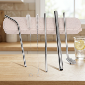 Reusable Metal <b>Drinking</b> <b>Straws</b> Set 5-Pack Minimalist Bar Accessories with Cleaning Brush and Case - Product Image 2